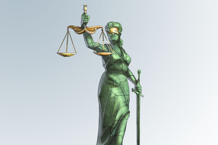 For justice, think of Lady Justice always holding scales to be balanced and fair to both sides, and being blindfolded to avoid being prejudiced by visuals to again bring fairness